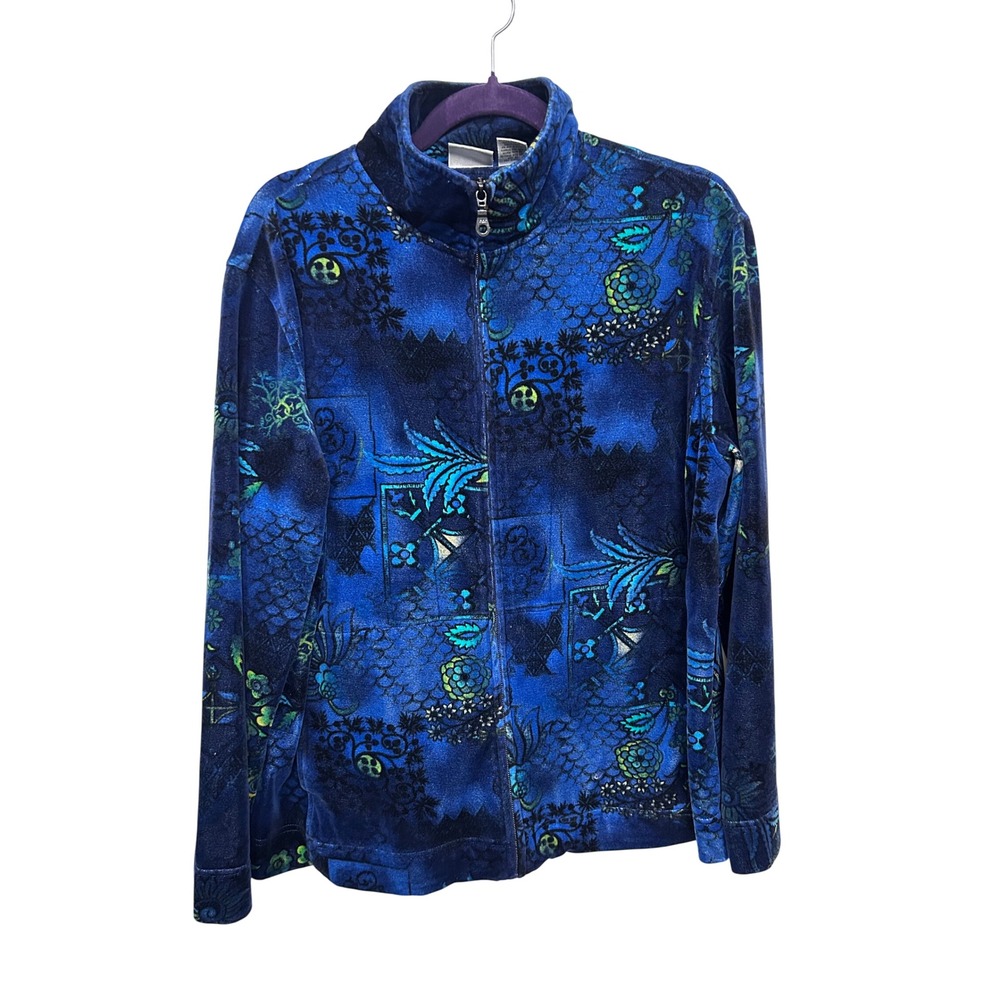 Vintage S by Chico's Blue Velour Jacket Y2K Artsy Abstract Maximalist Size 3(XL)